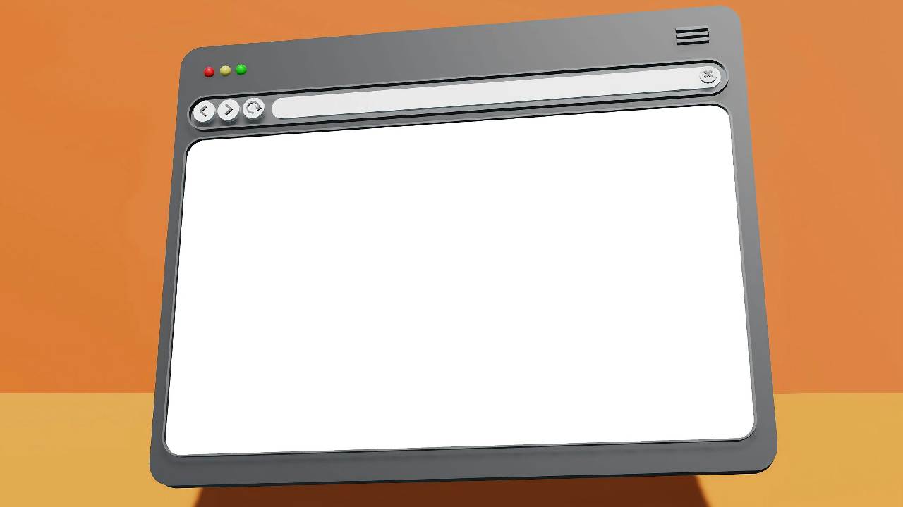 Minimalist browser window with orange background illustration.
